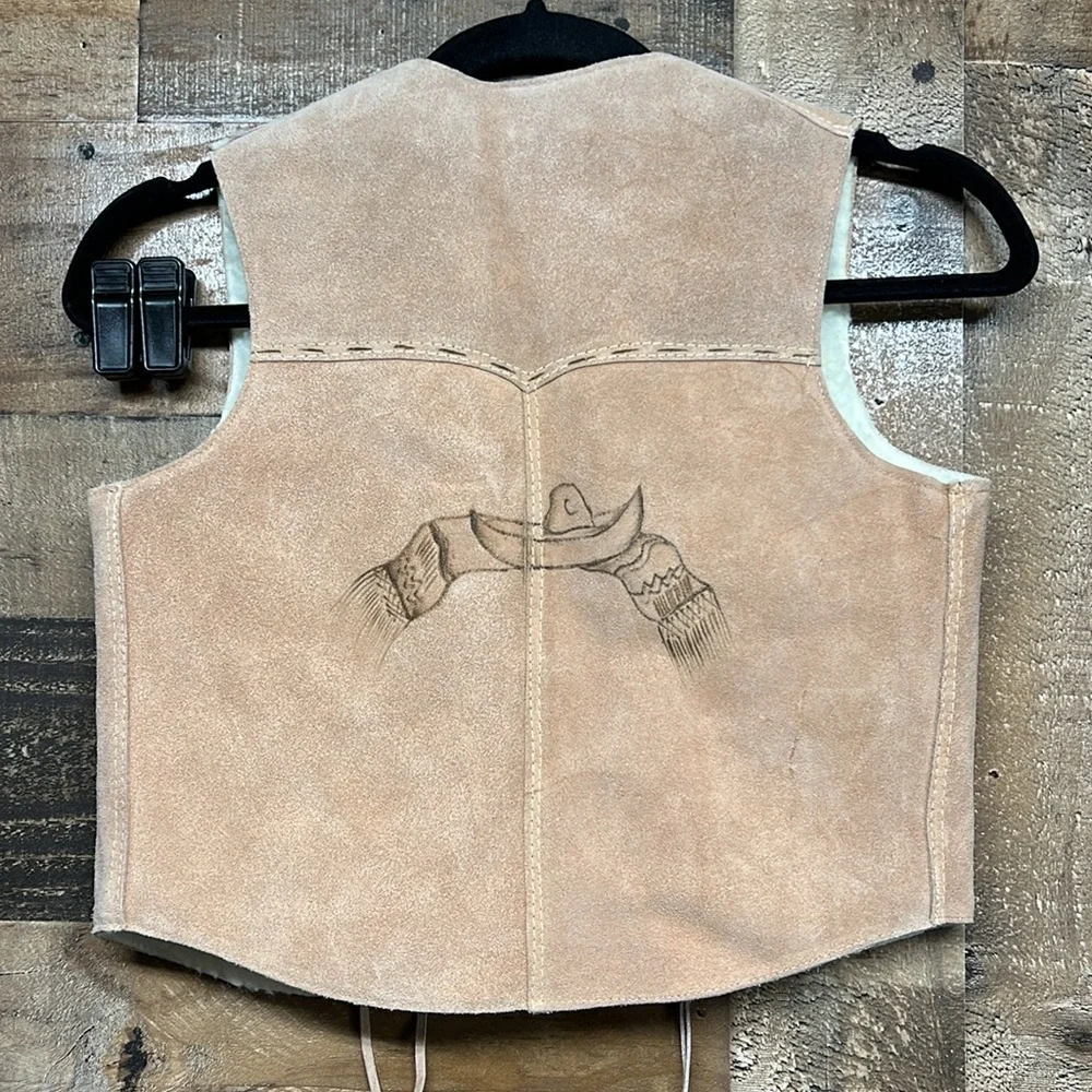 Jack Flash Western Leather Vest Light Brown Tan Lined‎ Snap Closure Youth Large